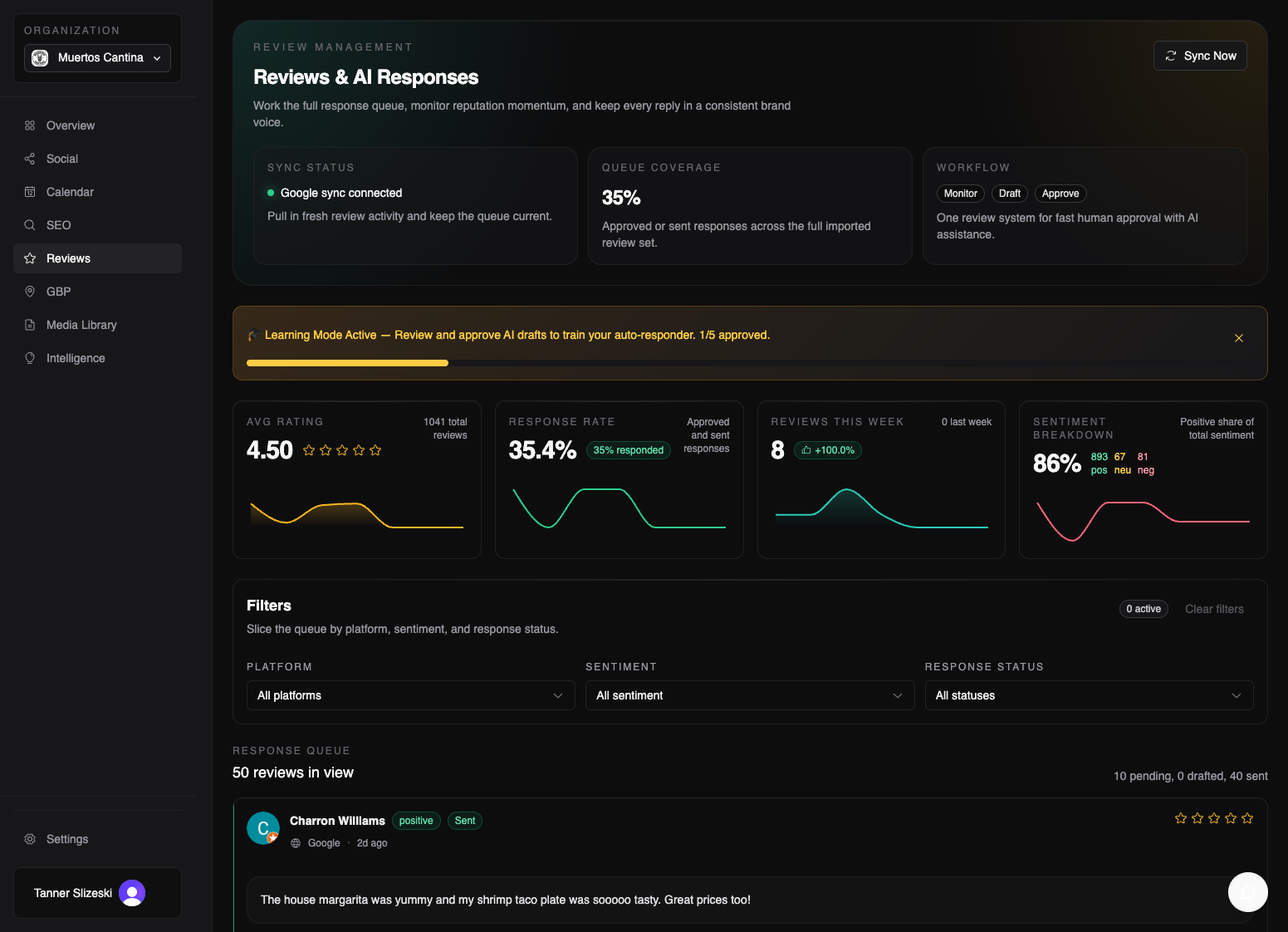 Trellis Reviews showing 1,041 reviews with sentiment analysis